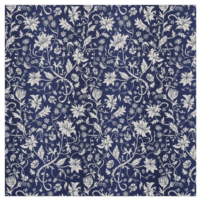 Vintage style beautiful blue floral pattern fabric (Swatch)
