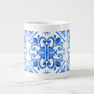 Vintage Style, Beautiful Mozaik Blue Pattern Large Coffee Mug