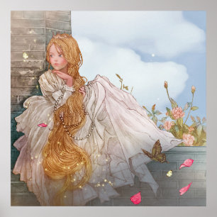 Vintage-style beautiful princess at castle window poster