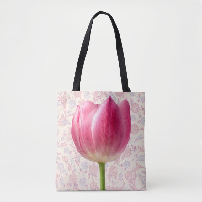 Vintage Style Big Pink Tulip Flower Tote Bag (Front)