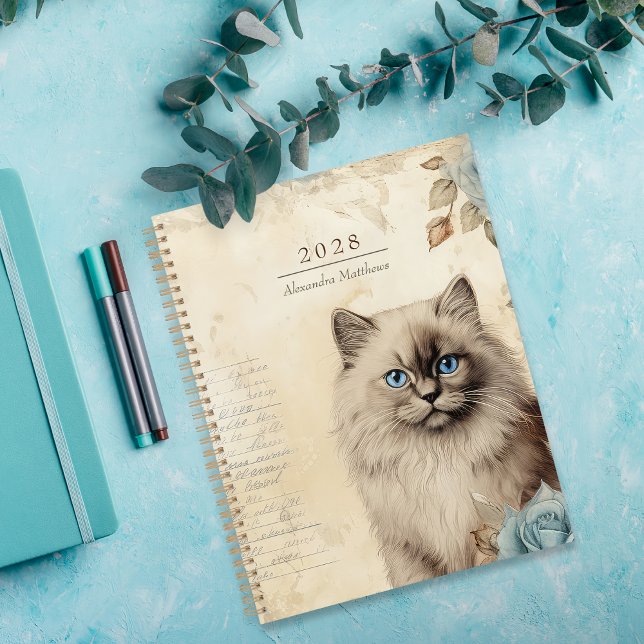 Vintage-style Birman Cat Personalised Planner (Personalize this vintage style planner with any year, name or other text.)