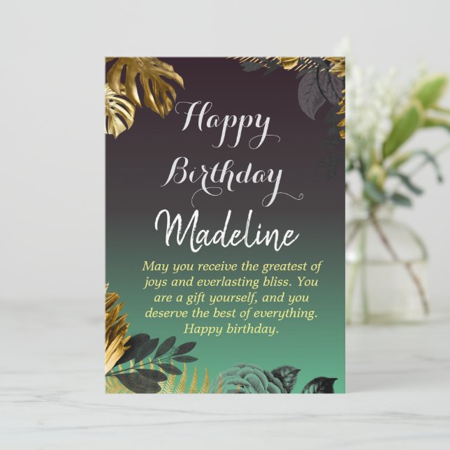 Vintage style birthday card black green gradient (Standing Front)