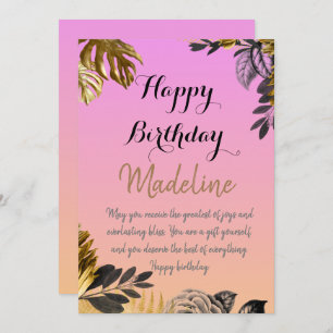 Vintage style birthday card pink gradient