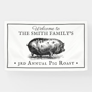 Vintage Style Black and White   Pig Roast Event Banner