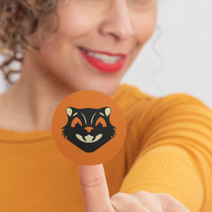 Vintage Style Black Cat Face on Orange Halloween Classic Round Sticker
