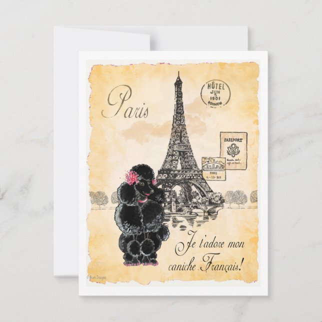 Vintage Style Black Poodle Eiffel Tower Print (Front)