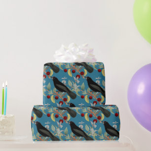Vintage Style Blackbird on Blue Craft or Wrapping Paper