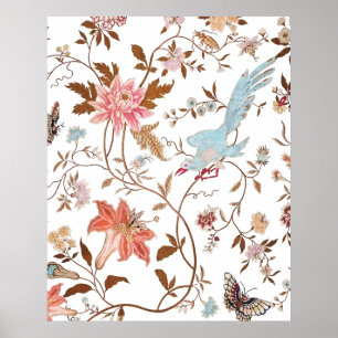 Vintage style blooming flowers pattern poster