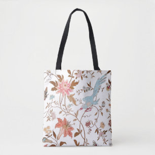 Vintage style blooming flowers pattern tote bag