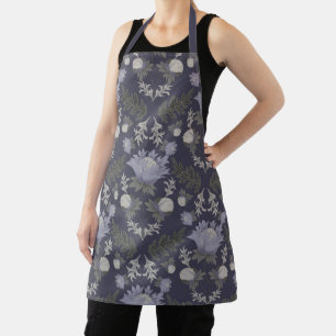 Vintage-style blue color botanical pattern apron
