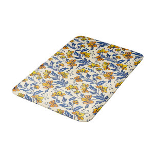 Vintage-style blue color botanical pattern bath m mat