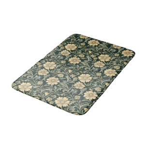 Vintage-style blue color botanical pattern bath m mat
