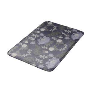 Vintage-style blue color botanical pattern bath m mat