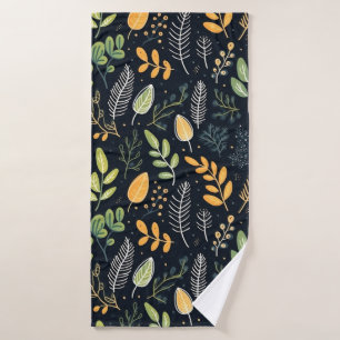 Vintage-style blue color botanical pattern  bath t towel set