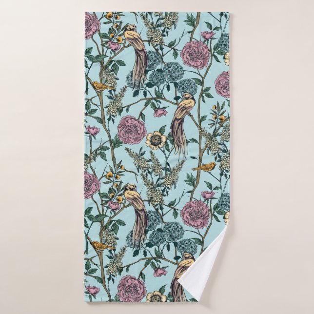 Vintage-style blue color botanical pattern  bath towel set (Bath Towel)
