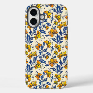 Vintage-style blue color botanical pattern Case-M iPhone 16 Plus Case