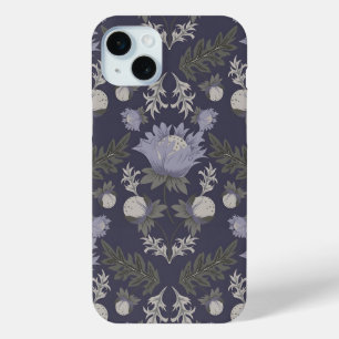 Vintage-style blue color botanical pattern Case-M iPhone 15 Mini Case