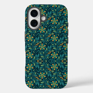 Vintage-style blue color botanical pattern Case-M iPhone 16 Case