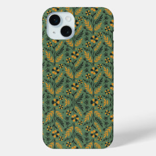 Vintage-style blue color botanical pattern  Case-M iPhone 15 Mini Case