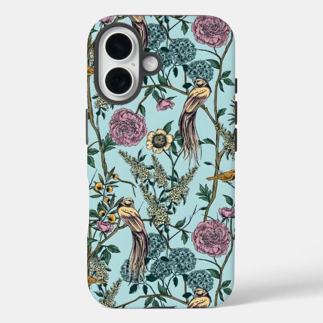 Vintage-style blue color botanical pattern  Case-Mate iPhone case (Back)