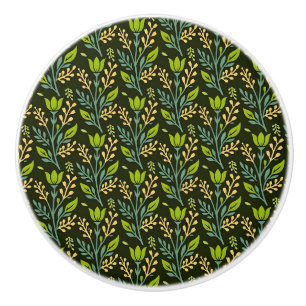 Vintage-style blue color botanical pattern cerami ceramic knob