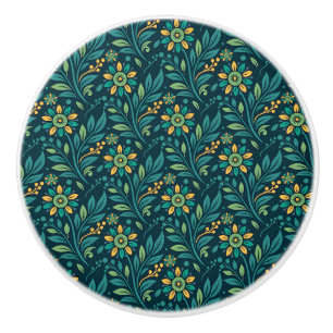 Vintage-style blue color botanical pattern  cerami ceramic knob