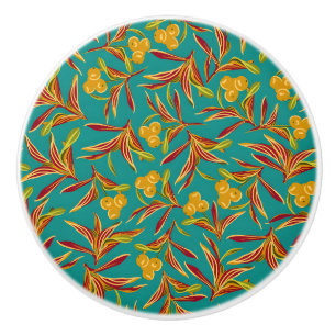 Vintage-style blue color botanical pattern  cerami ceramic knob