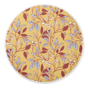 Vintage-style blue color botanical pattern cerami ceramic knob