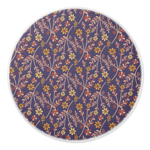 Vintage-style blue color botanical pattern  cerami ceramic knob