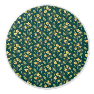Vintage-style blue color botanical pattern  cerami ceramic knob