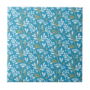 Vintage-style blue color botanical pattern cerami tile