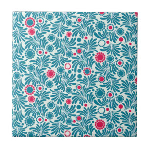 Vintage-style blue color botanical pattern cerami tile