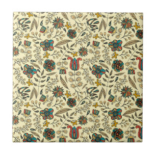 Vintage-style blue color botanical pattern cerami tile