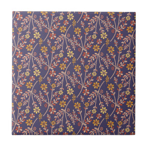 Vintage-style blue color botanical pattern cerami tile