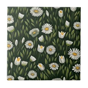 Vintage-style blue color botanical pattern cerami tile