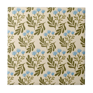 Vintage-style blue color botanical pattern cerami tile