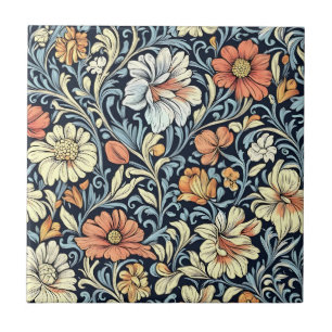 Vintage-style blue color botanical pattern cerami tile