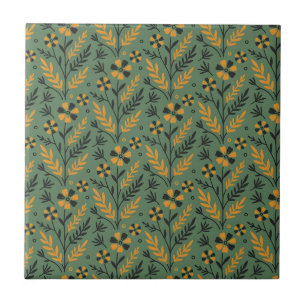 Vintage-style blue color botanical pattern cerami tile