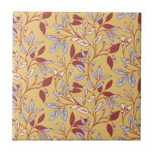 Vintage-style blue color botanical pattern  cerami tile