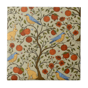 Vintage-style blue color botanical pattern cerami tile