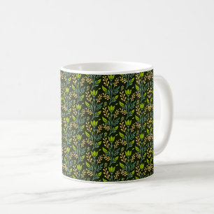 Vintage-style blue color botanical pattern coffee mug