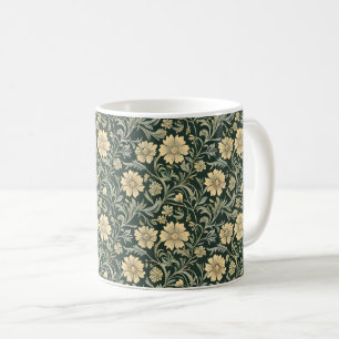 Vintage-style blue color botanical pattern coffee mug