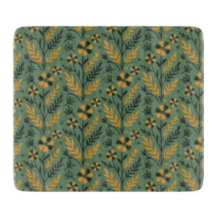 Vintage-style blue color botanical pattern cuttin cutting board
