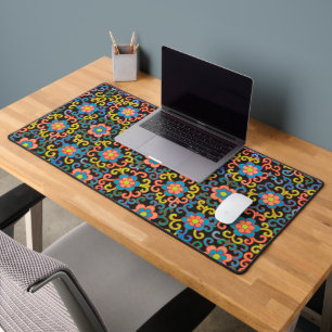 Vintage-style blue color botanical pattern desk m mat