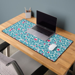 Vintage-style blue color botanical pattern desk m mat