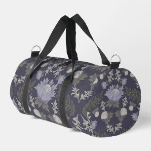 Vintage-style blue color botanical pattern duffle bag