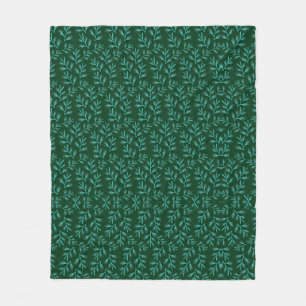 Vintage-style blue color botanical pattern fleece blanket