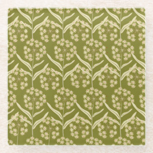 Vintage-style blue color botanical pattern  glass coaster