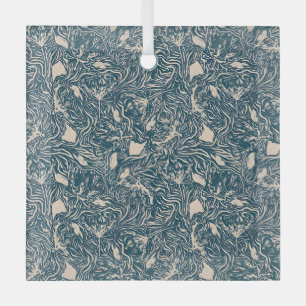Vintage-style blue color botanical pattern glass tree decoration