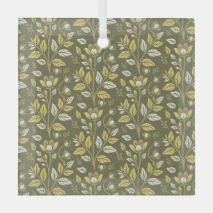 Vintage-style blue color botanical pattern  glass tree decoration